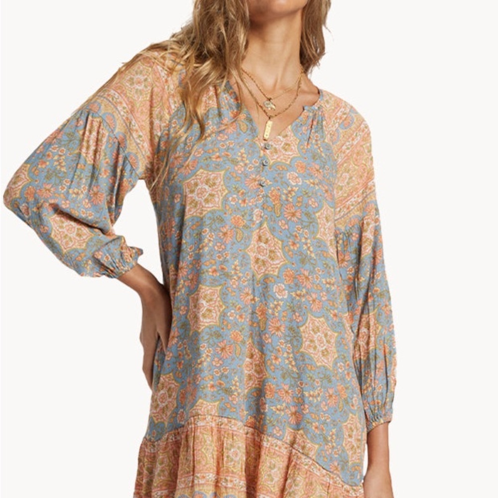 Billabong Paisley Print Tunic Top - Blue & Peach